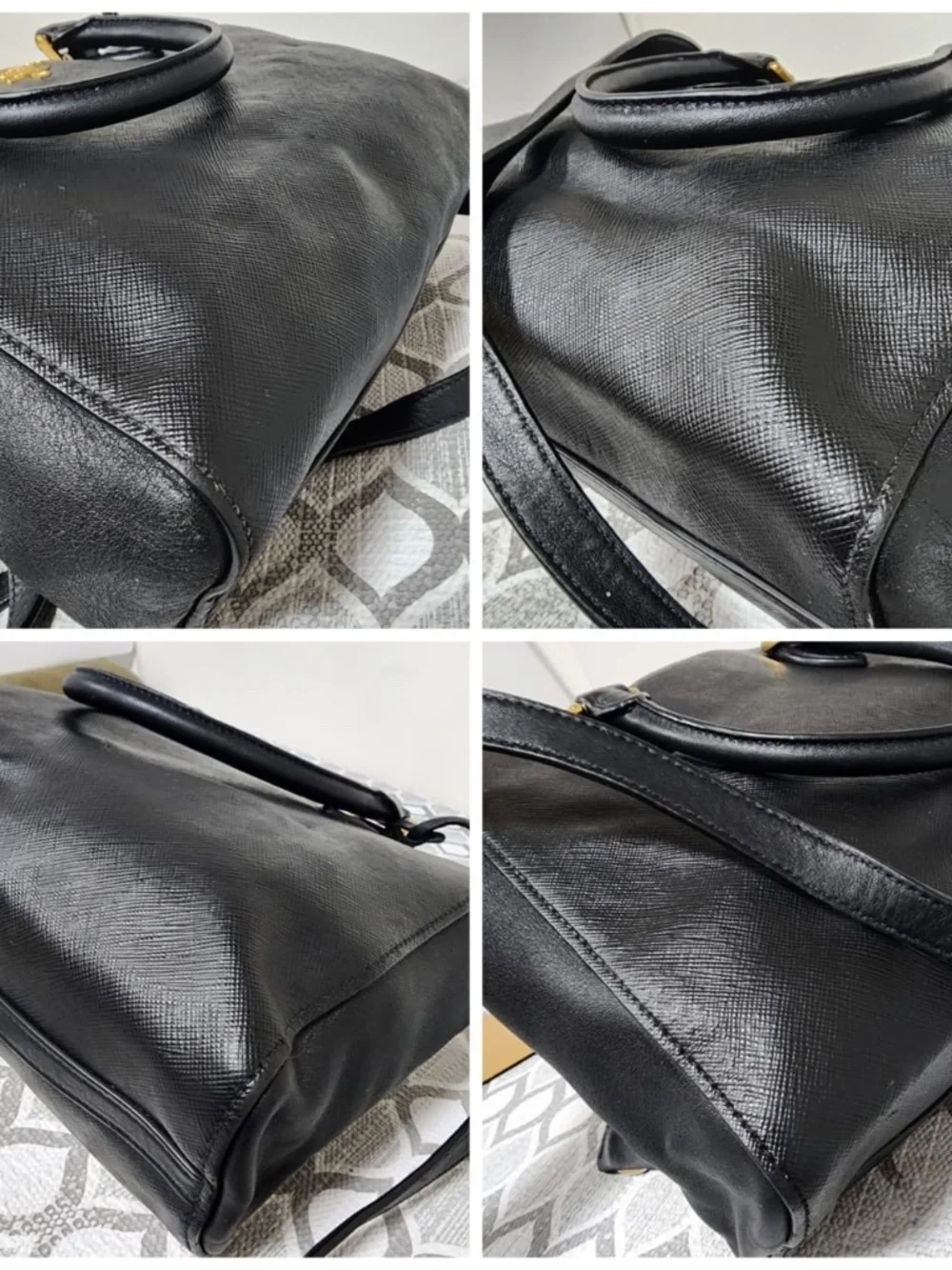 Authentic PRADA Baltico Saffiano And Soft Calfskin Leather Small Satchel Bag Bla - Picture 10 of 12